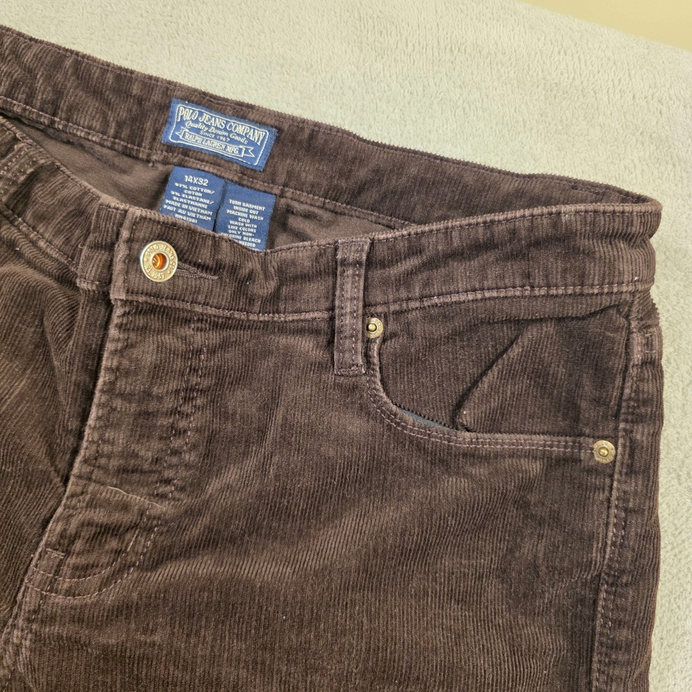 Ralph Lauren Polo Jeans Company Corduroy Pants Women 34x31 Brown Flare Y2K VTG